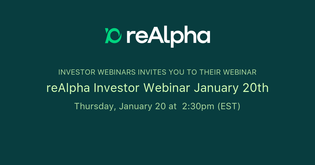 reAlpha Investor Webinar January 20th | Investor Webinars
