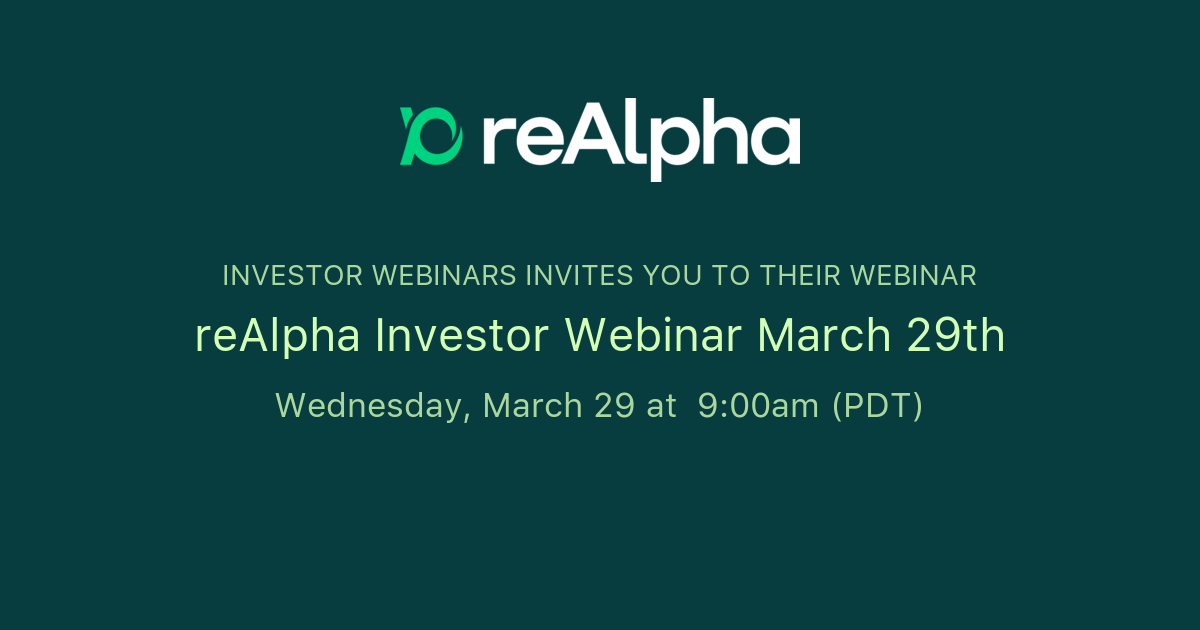 ReAlpha Investor Webinar March 29th | Investor Webinars