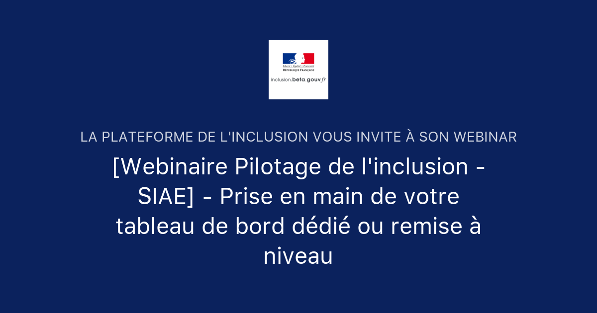 Webinaire Pilotage De L Inclusion Siae Prise En Main De Votre