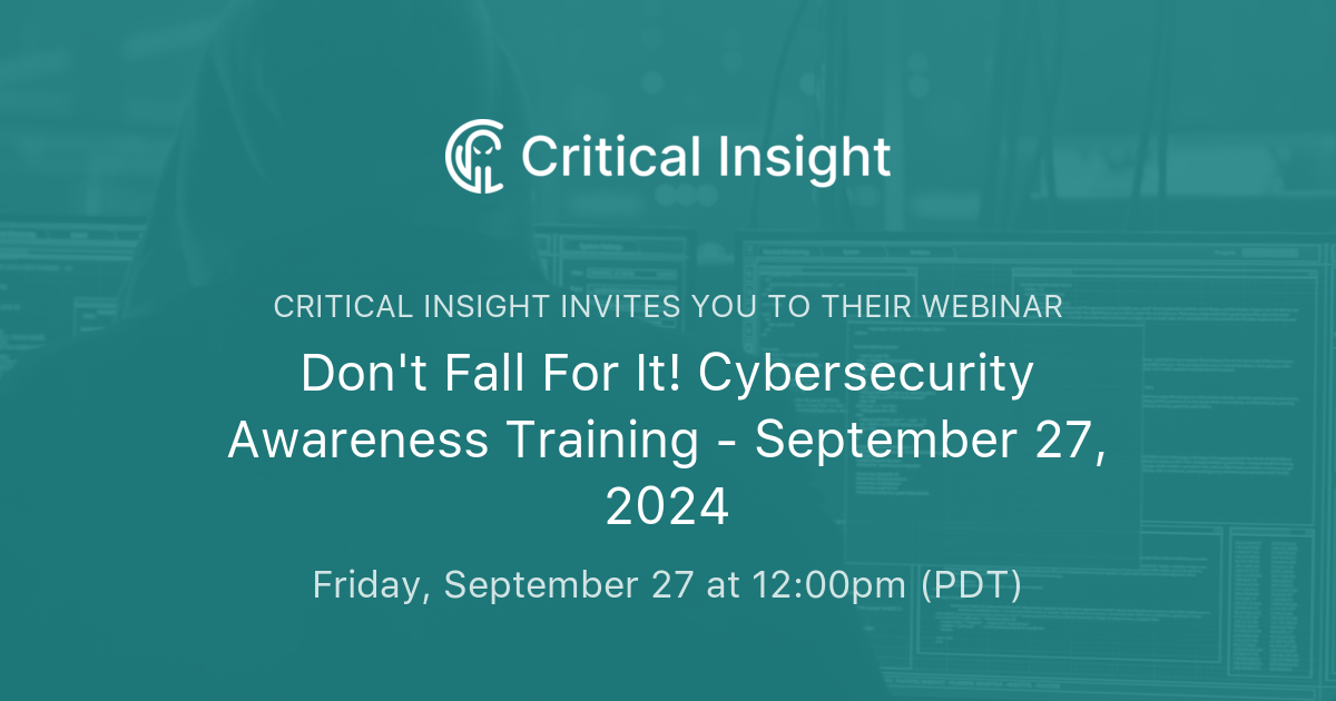 Don't Fall For It! Cybersecurity Awareness Training - September 27